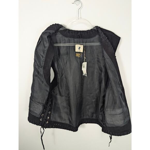 VTG Horizon Bloomingdales Black Suede Vest Lace Up Sides Cross Stitch XL NWT - Picture 9 of 9